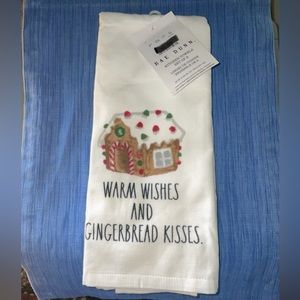 Rae Dunn WARM WISHES and GINGERBREAD KISSES Kitchen Dish / Hand Towel Set